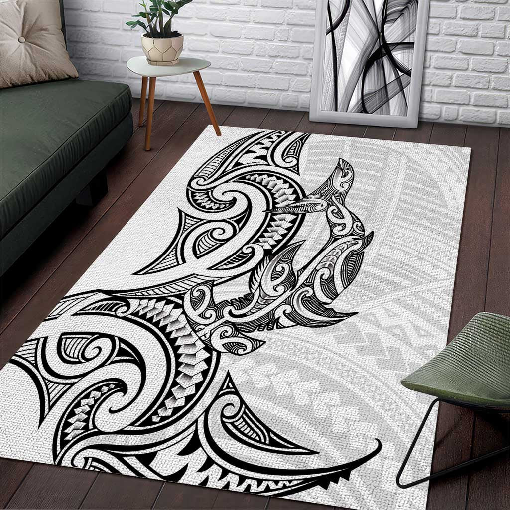 New Zealand Hammerhead Shark Area Rug Maori Haehae Mangopare White - Aussie Hoodie