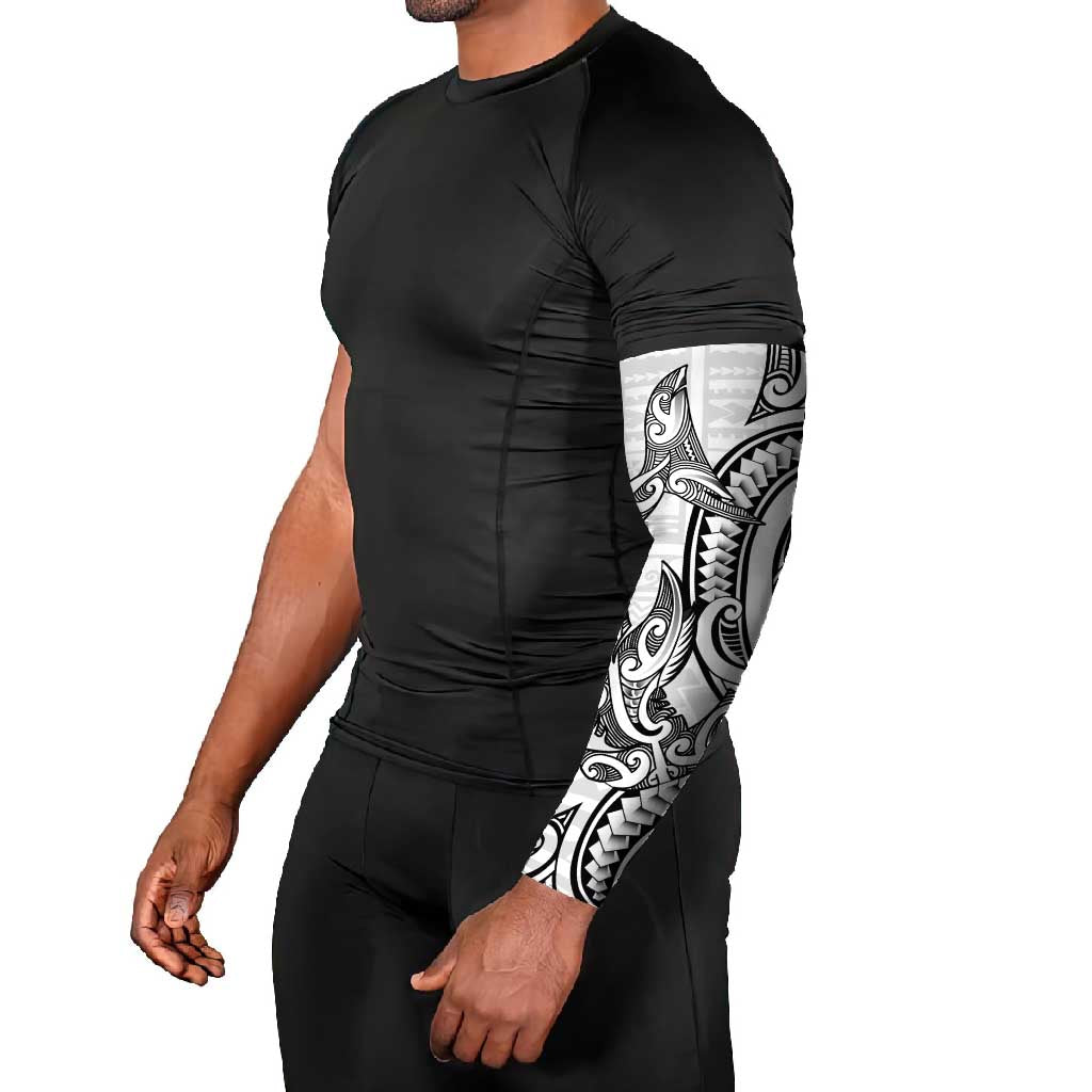 New Zealand Hammerhead Shark Arm Sleeves Maori Haehae Mangopare White - Aussie Hoodie