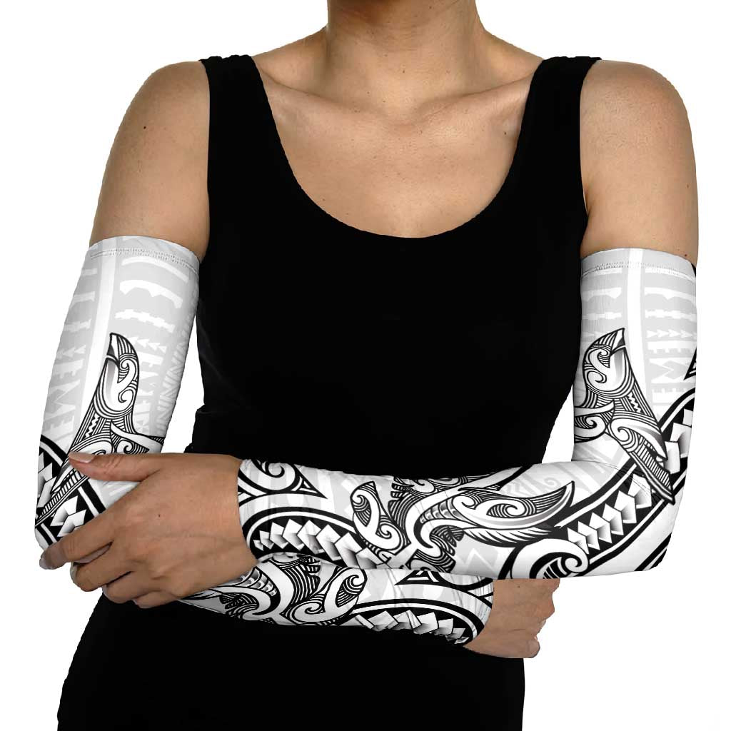 New Zealand Hammerhead Shark Arm Sleeves Maori Haehae Mangopare White - Aussie Hoodie