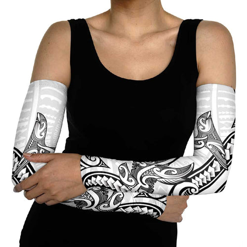 New Zealand Hammerhead Shark Arm Sleeves Maori Haehae Mangopare White - Aussie Hoodie