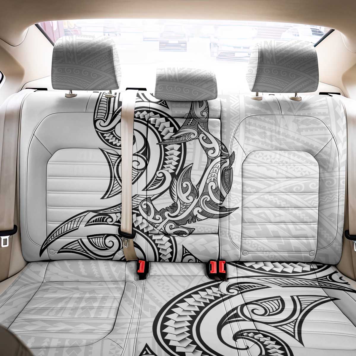 New Zealand Hammerhead Shark Back Car Seat Cover Maori Haehae Mangopare White - Aussie Hoodie