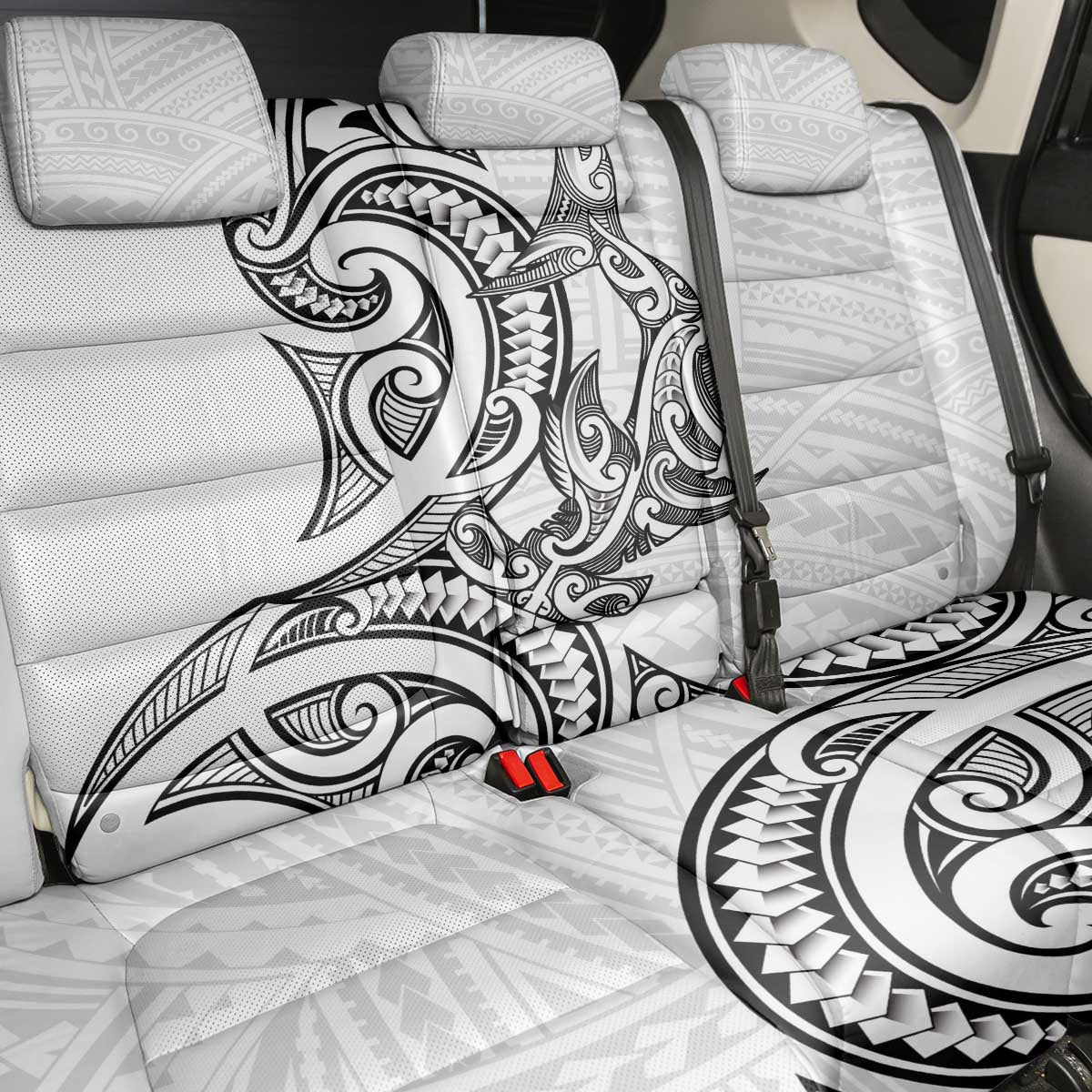 New Zealand Hammerhead Shark Back Car Seat Cover Maori Haehae Mangopare White - Aussie Hoodie