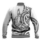 New Zealand Hammerhead Shark Baseball Jacket Maori Haehae Mangopare White - Aussie Hoodie