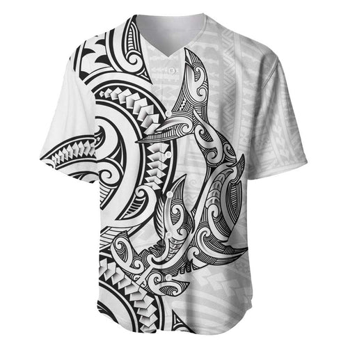 New Zealand Hammerhead Shark Baseball Jersey Maori Haehae Mangopare White - Aussie Hoodie