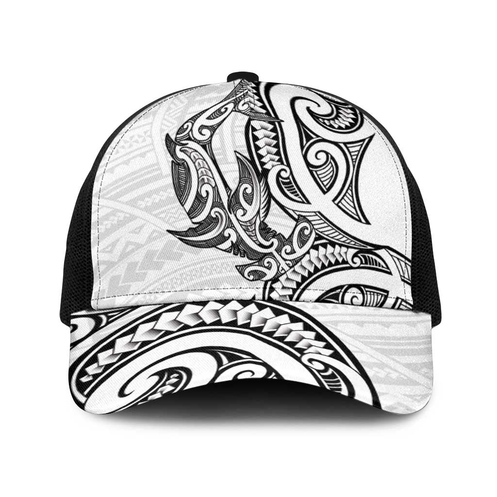 New Zealand Hammerhead Shark Baseball Net Cap Maori Haehae Mangopare White - Aussie Hoodie