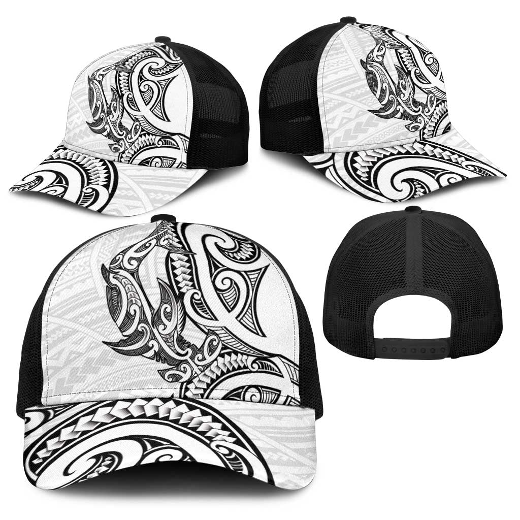 New Zealand Hammerhead Shark Baseball Net Cap Maori Haehae Mangopare White - Aussie Hoodie