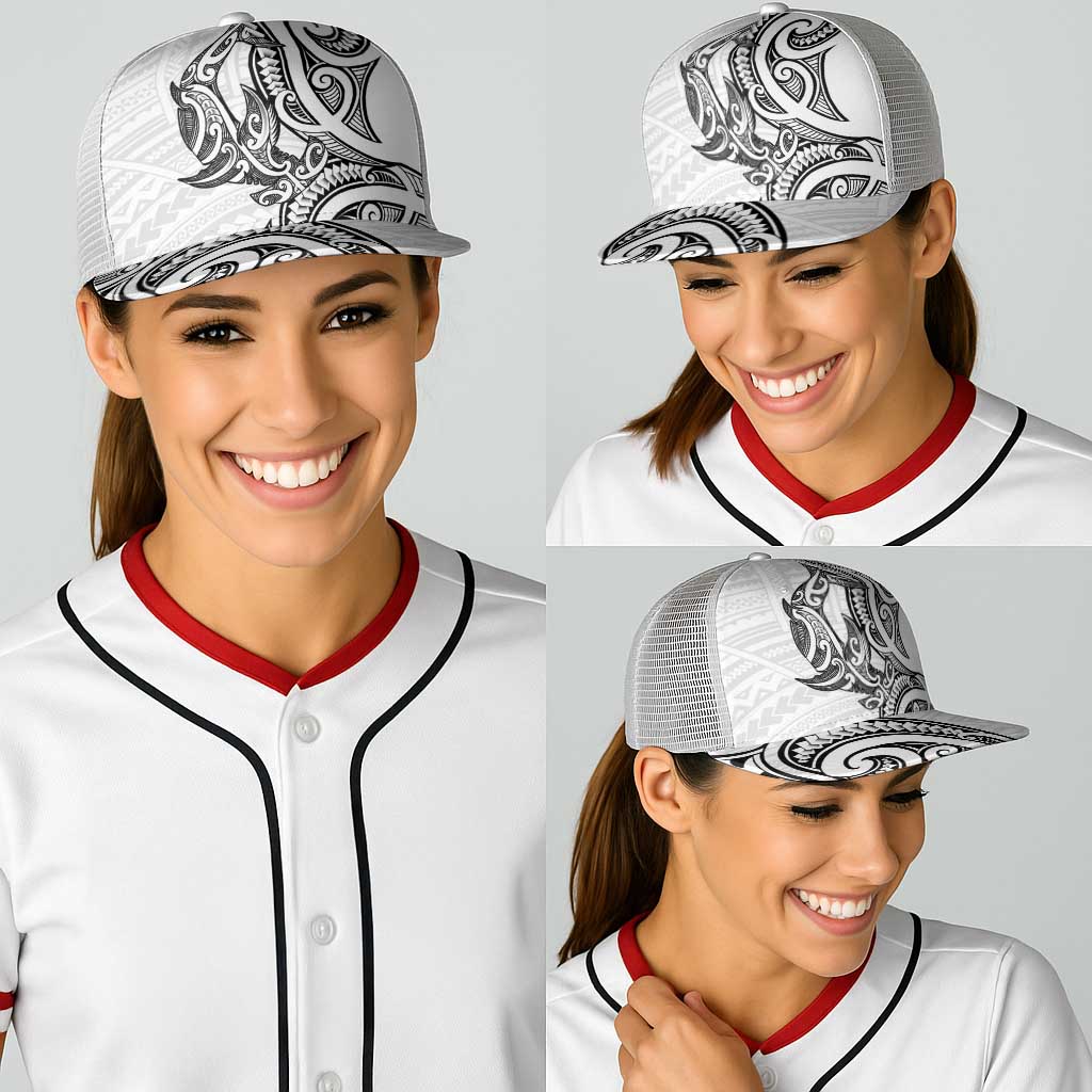 New Zealand Hammerhead Shark Baseball Net Cap Maori Haehae Mangopare White - Aussie Hoodie