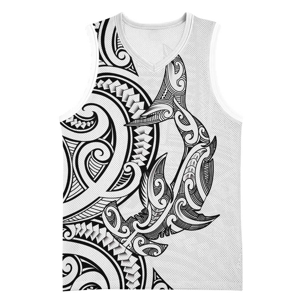 New Zealand Hammerhead Shark Basketball Jersey Maori Haehae Mangopare White - Aussie Hoodie