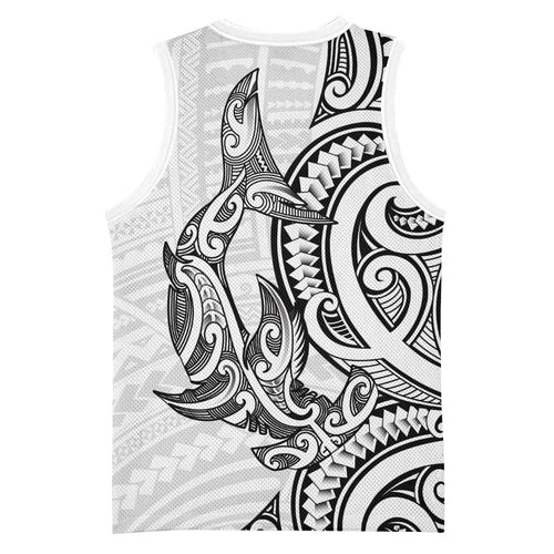 New Zealand Hammerhead Shark Basketball Jersey Maori Haehae Mangopare White - Aussie Hoodie