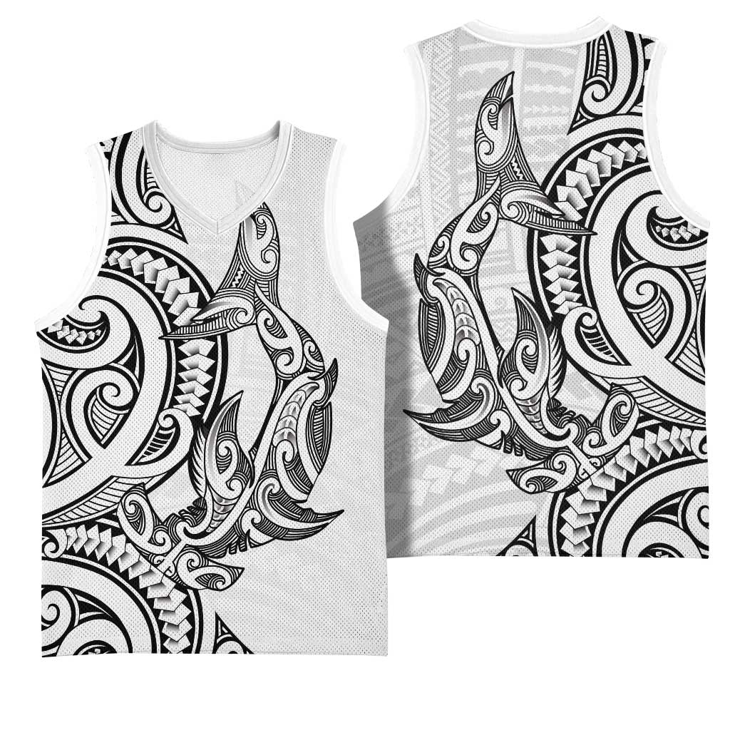 New Zealand Hammerhead Shark Basketball Jersey Maori Haehae Mangopare White - Aussie Hoodie