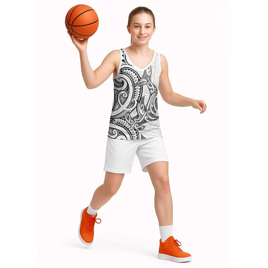 New Zealand Hammerhead Shark Basketball Jersey Maori Haehae Mangopare White - Aussie Hoodie
