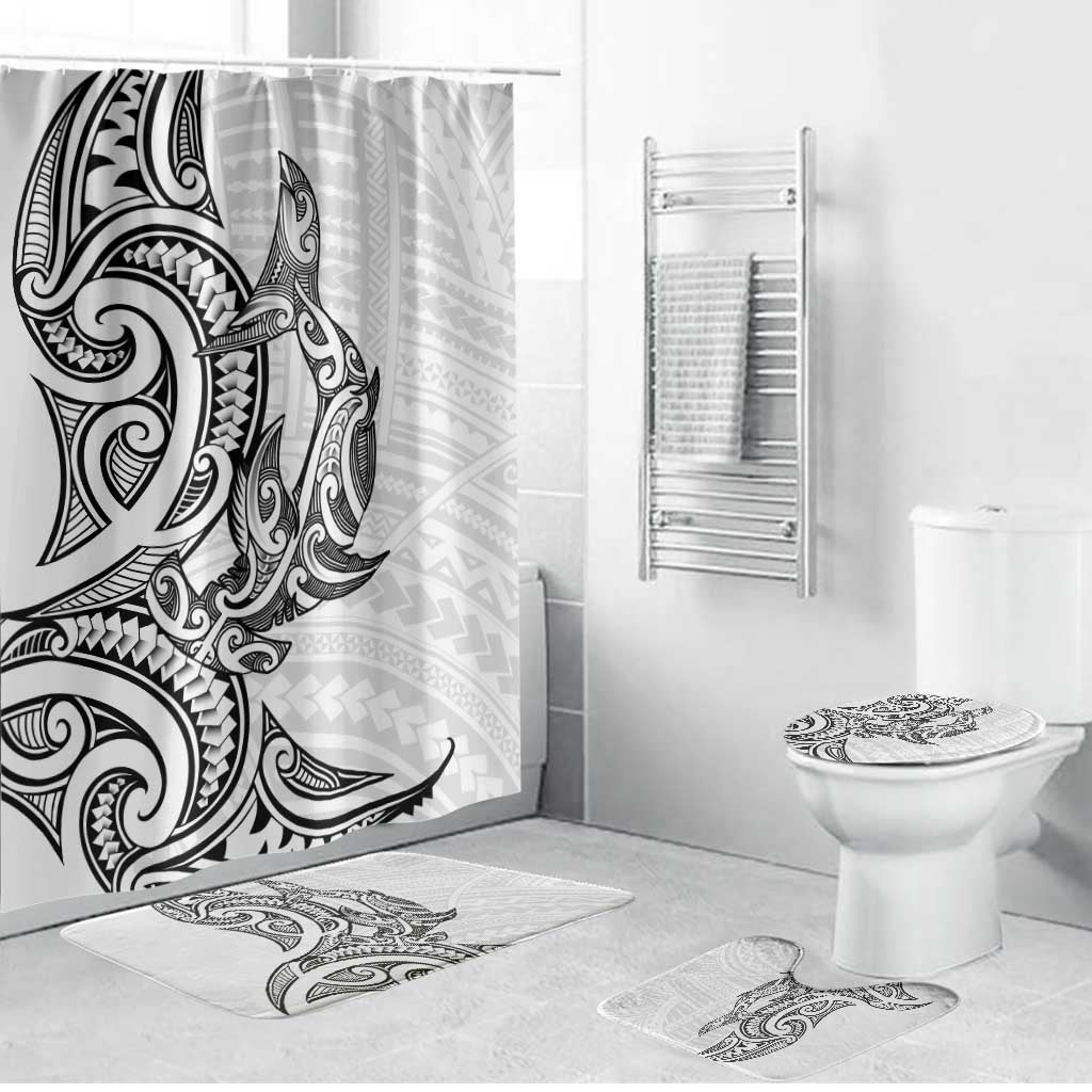 New Zealand Hammerhead Shark Bathroom Set Maori Haehae Mangopare White - Aussie Hoodie