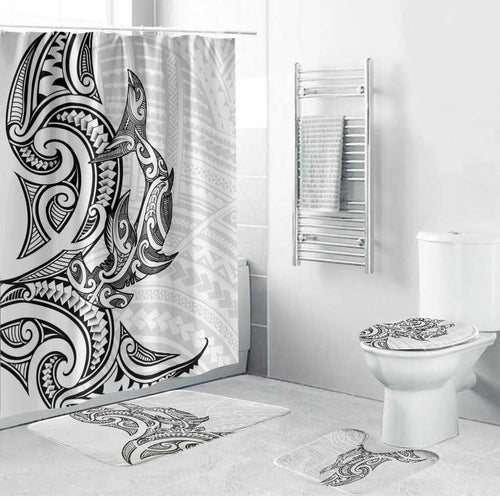 New Zealand Hammerhead Shark Bathroom Set Maori Haehae Mangopare White - Aussie Hoodie