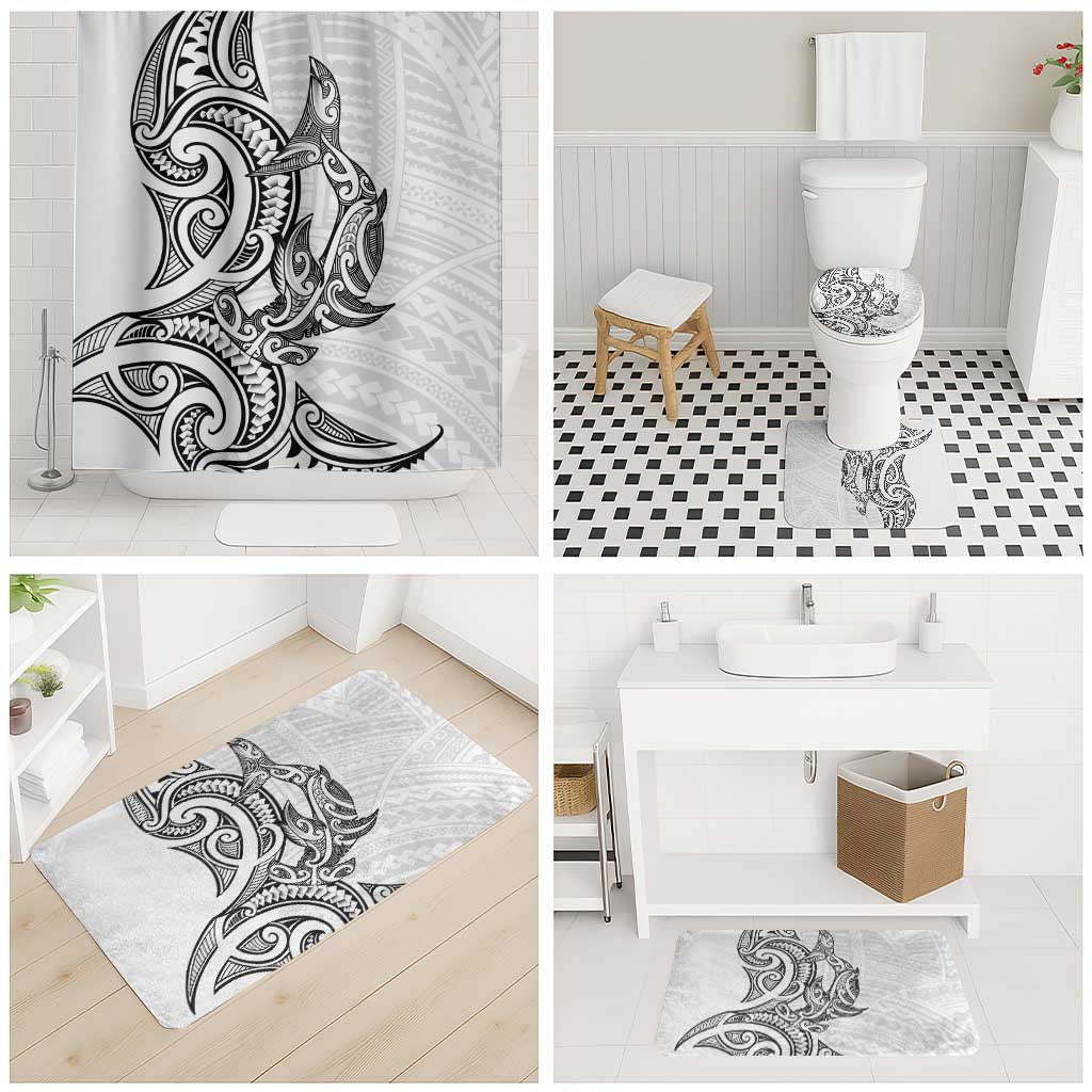 New Zealand Hammerhead Shark Bathroom Set Maori Haehae Mangopare White - Aussie Hoodie