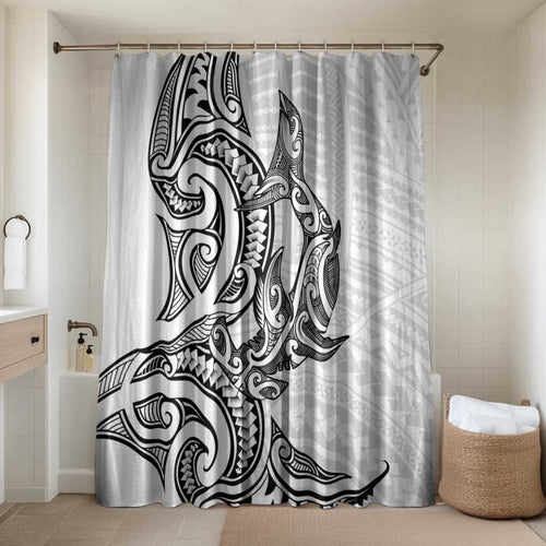 New Zealand Hammerhead Shark Bathroom Set Maori Haehae Mangopare White - Aussie Hoodie