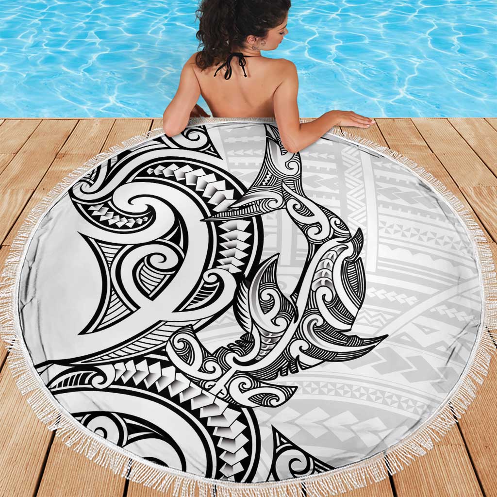 New Zealand Hammerhead Shark Beach Blanket Maori Haehae Mangopare White - Aussie Hoodie