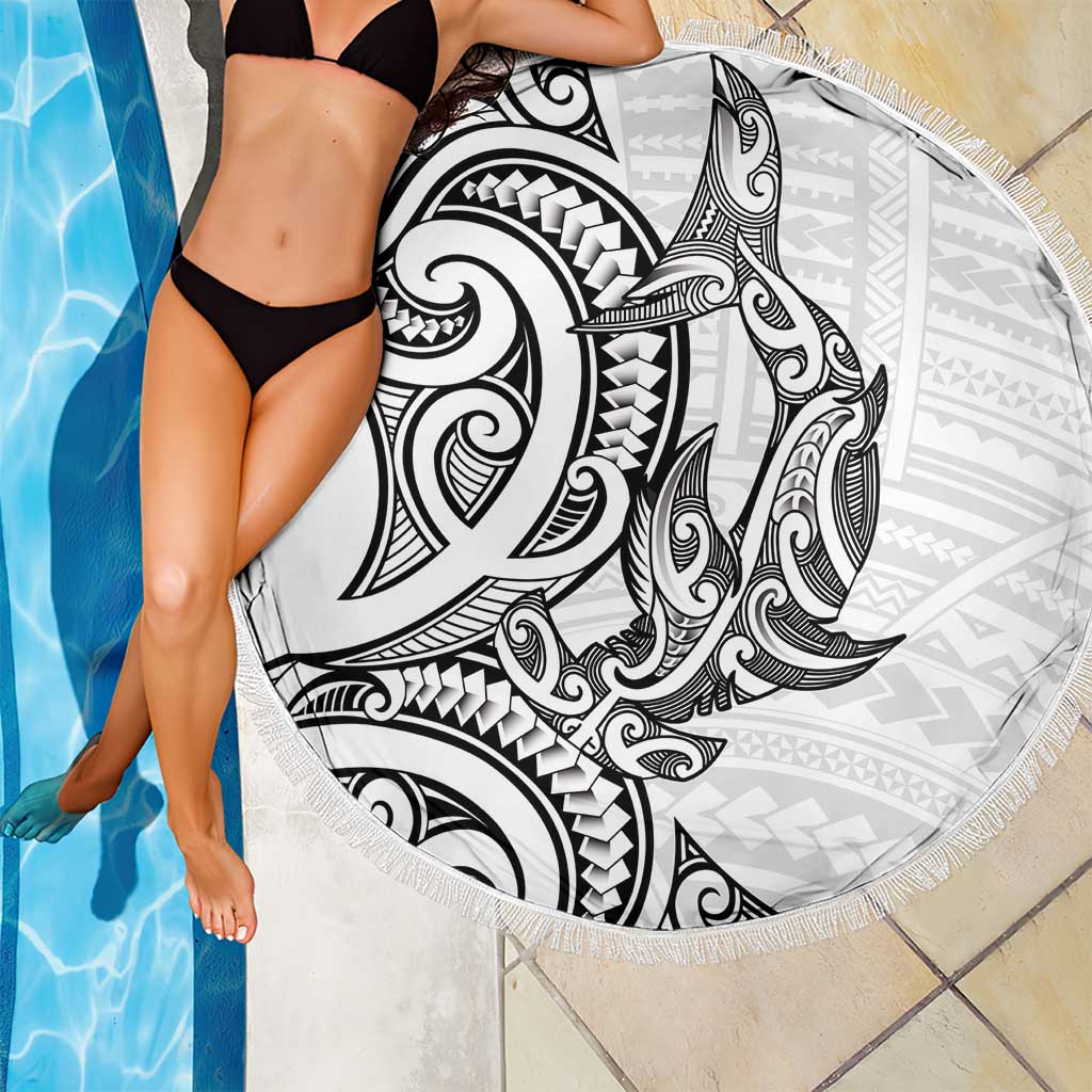 New Zealand Hammerhead Shark Beach Blanket Maori Haehae Mangopare White - Aussie Hoodie