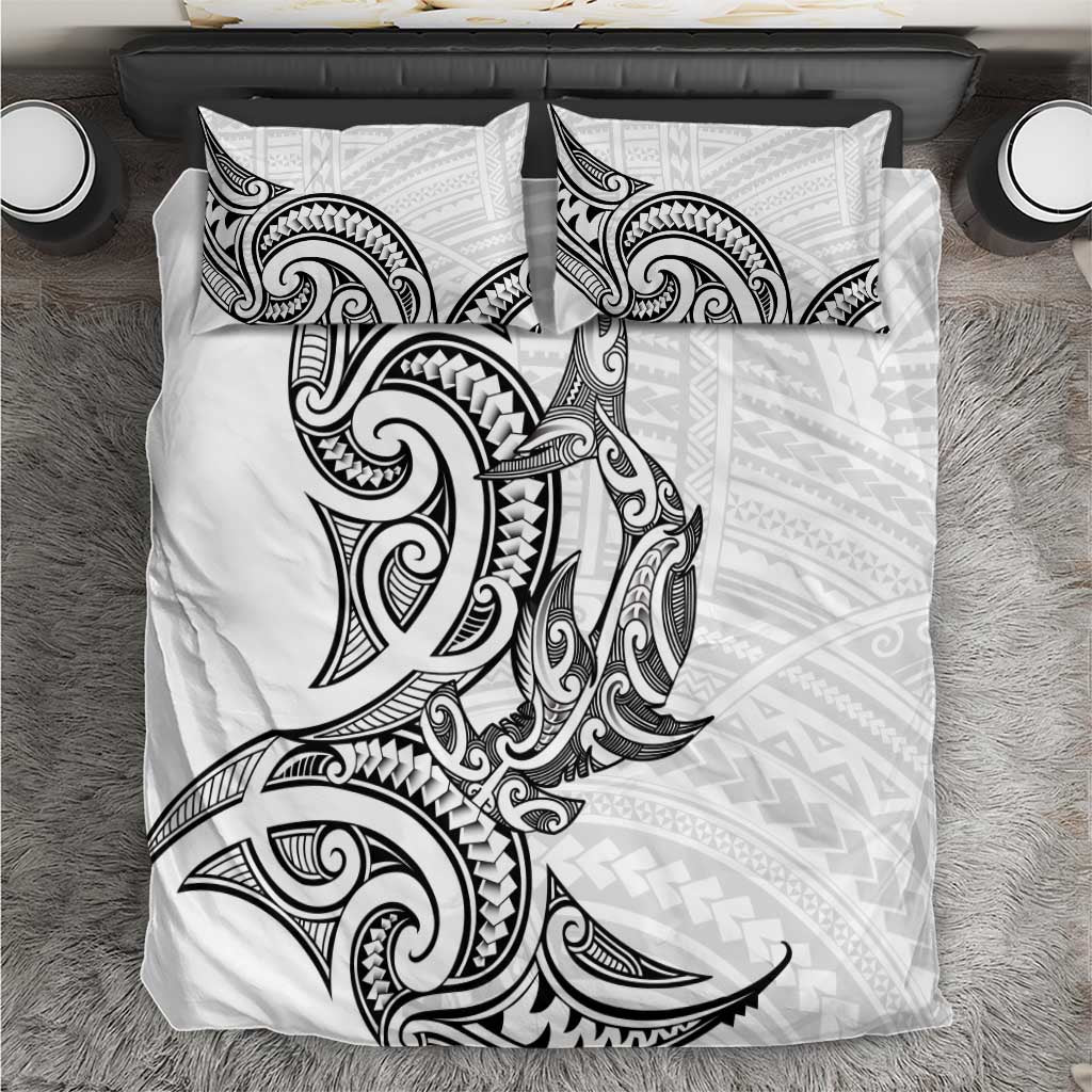 New Zealand Hammerhead Shark Bedding Set Maori Haehae Mangopare White - Aussie Hoodie