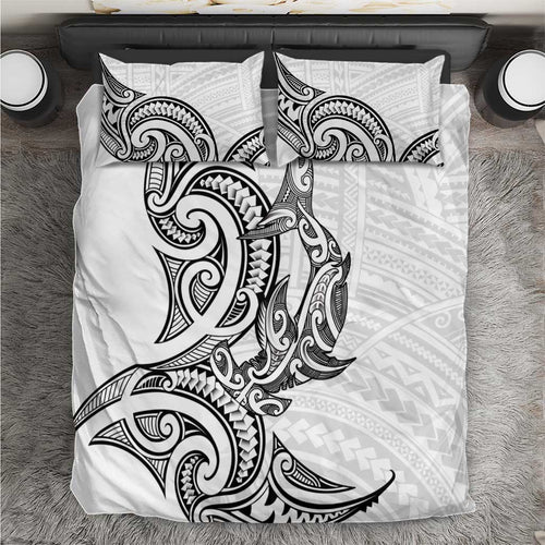 New Zealand Hammerhead Shark Bedding Set Maori Haehae Mangopare White - Aussie Hoodie