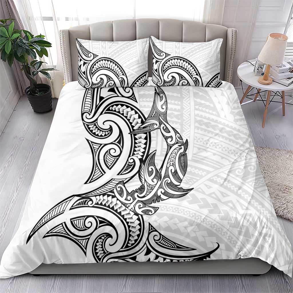 New Zealand Hammerhead Shark Bedding Set Maori Haehae Mangopare White - Aussie Hoodie