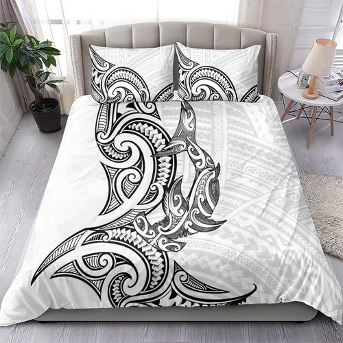 New Zealand Hammerhead Shark Bedding Set Maori Haehae Mangopare White - Aussie Hoodie