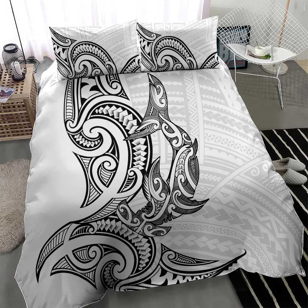 New Zealand Hammerhead Shark Bedding Set Maori Haehae Mangopare White - Aussie Hoodie