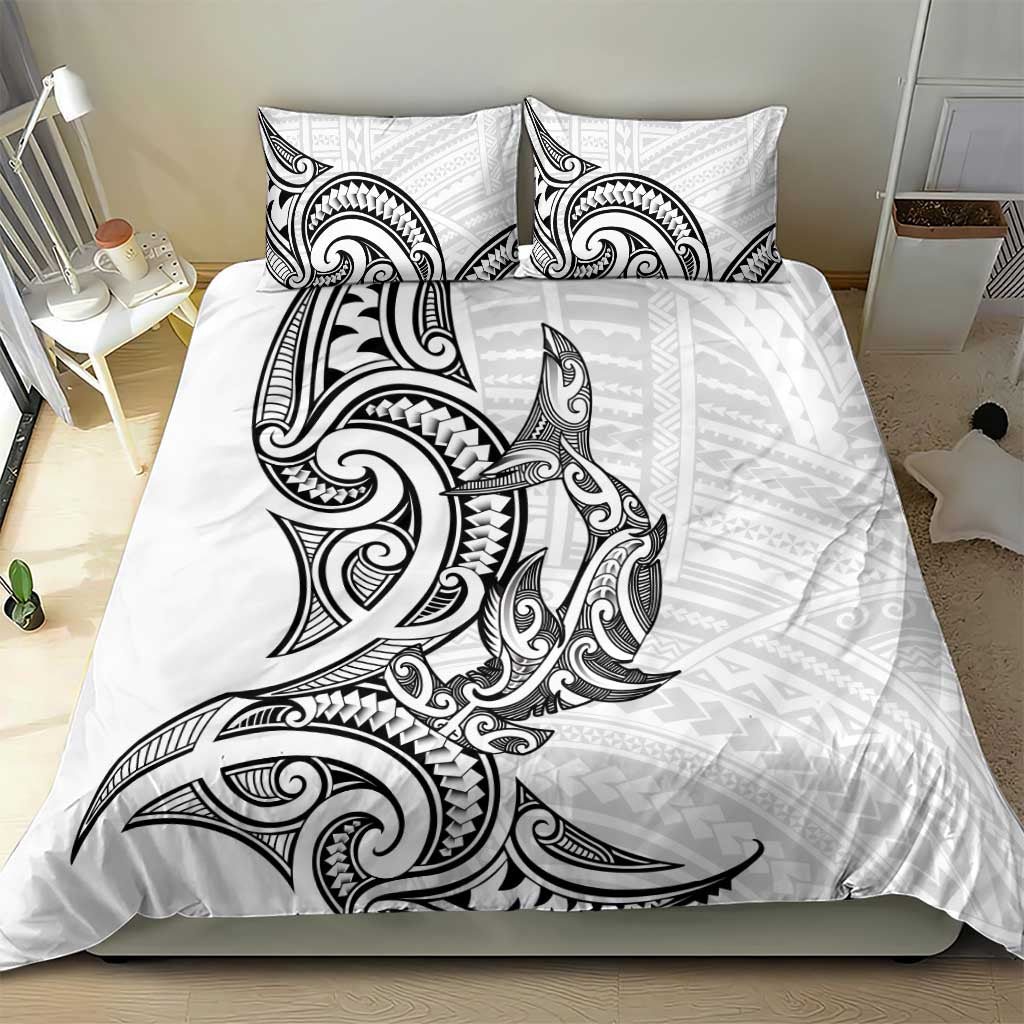 New Zealand Hammerhead Shark Bedding Set Maori Haehae Mangopare White - Aussie Hoodie