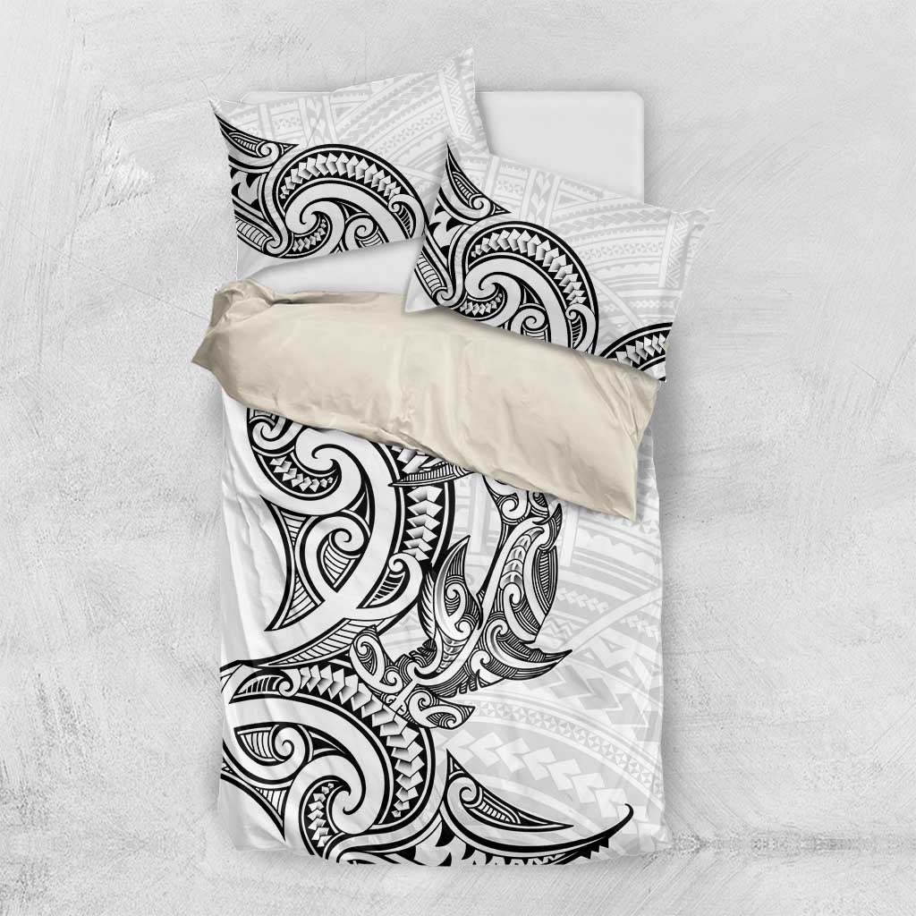 New Zealand Hammerhead Shark Bedding Set Maori Haehae Mangopare White - Aussie Hoodie