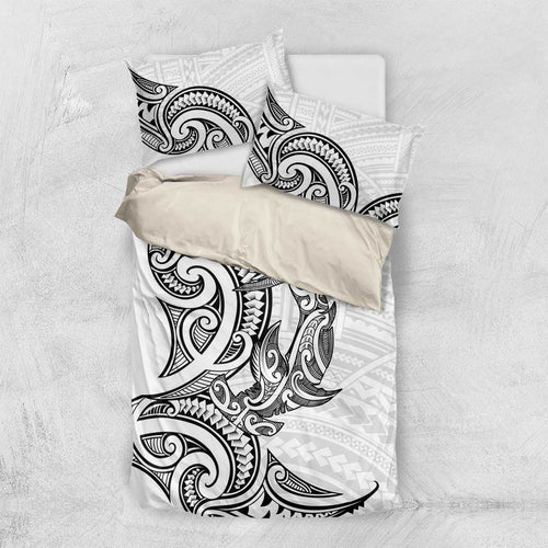 New Zealand Hammerhead Shark Bedding Set Maori Haehae Mangopare White - Aussie Hoodie