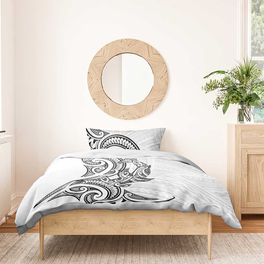 New Zealand Hammerhead Shark Bedding Set Maori Haehae Mangopare White - Aussie Hoodie
