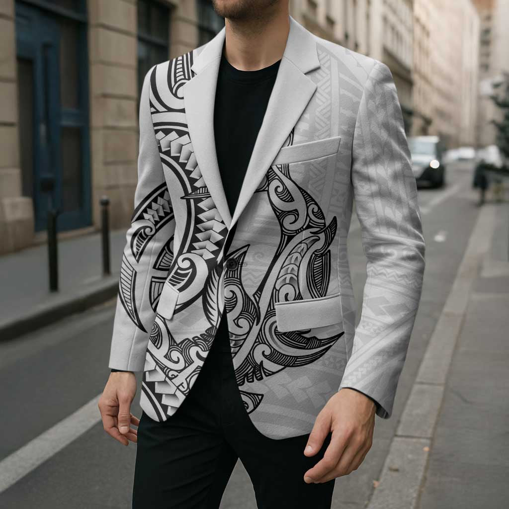 New Zealand Hammerhead Shark Blazer Maori Haehae Mangopare White - Aussie Hoodie