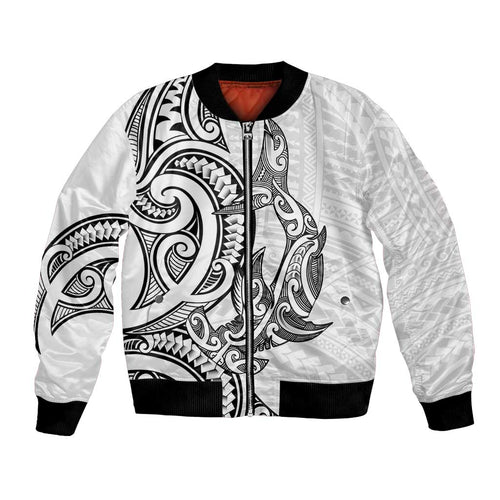 New Zealand Hammerhead Shark Bomber Jacket Maori Haehae Mangopare White - Aussie Hoodie