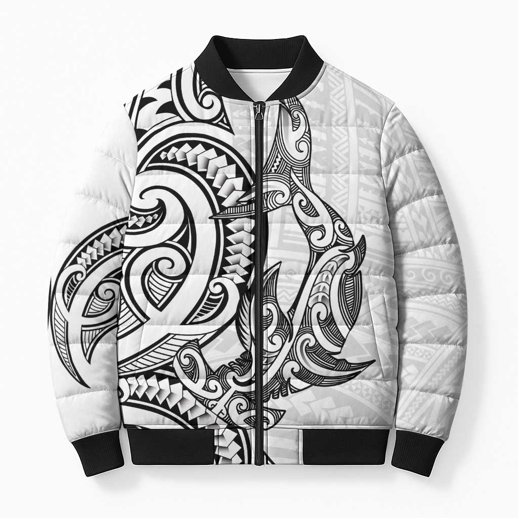 New Zealand Hammerhead Shark Bomber Puffer Jacket Maori Haehae Mangopare White - Aussie Hoodie