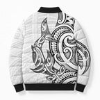 New Zealand Hammerhead Shark Bomber Puffer Jacket Maori Haehae Mangopare White - Aussie Hoodie