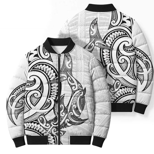 New Zealand Hammerhead Shark Bomber Puffer Jacket Maori Haehae Mangopare White - Aussie Hoodie