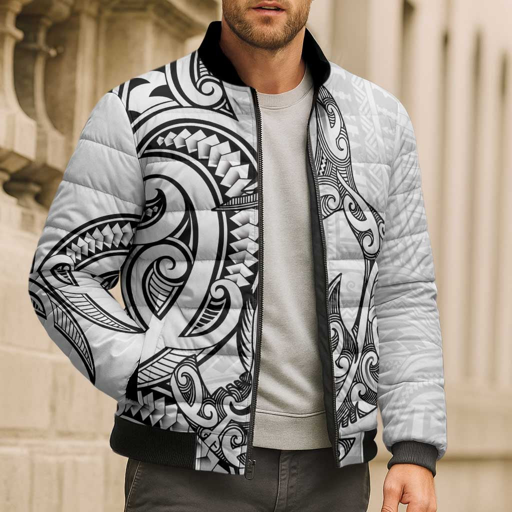 New Zealand Hammerhead Shark Bomber Puffer Jacket Maori Haehae Mangopare White - Aussie Hoodie