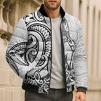 New Zealand Hammerhead Shark Bomber Puffer Jacket Maori Haehae Mangopare White - Aussie Hoodie