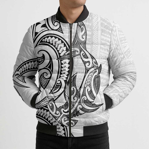 New Zealand Hammerhead Shark Bomber Puffer Jacket Maori Haehae Mangopare White - Aussie Hoodie