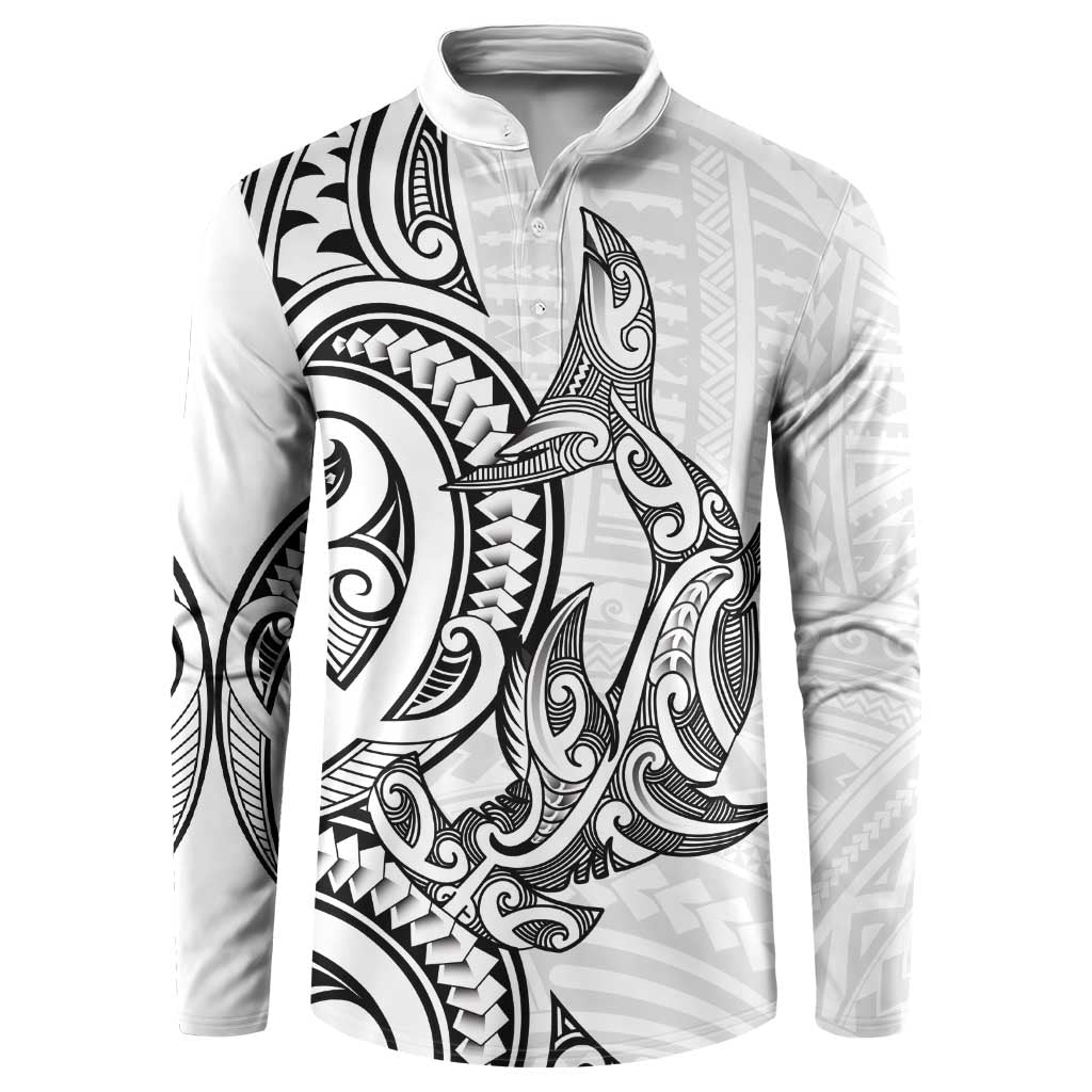 New Zealand Hammerhead Shark Button Sweatshirt Maori Haehae Mangopare White - Aussie Hoodie