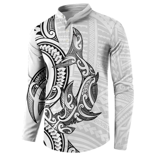 New Zealand Hammerhead Shark Button Sweatshirt Maori Haehae Mangopare White - Aussie Hoodie