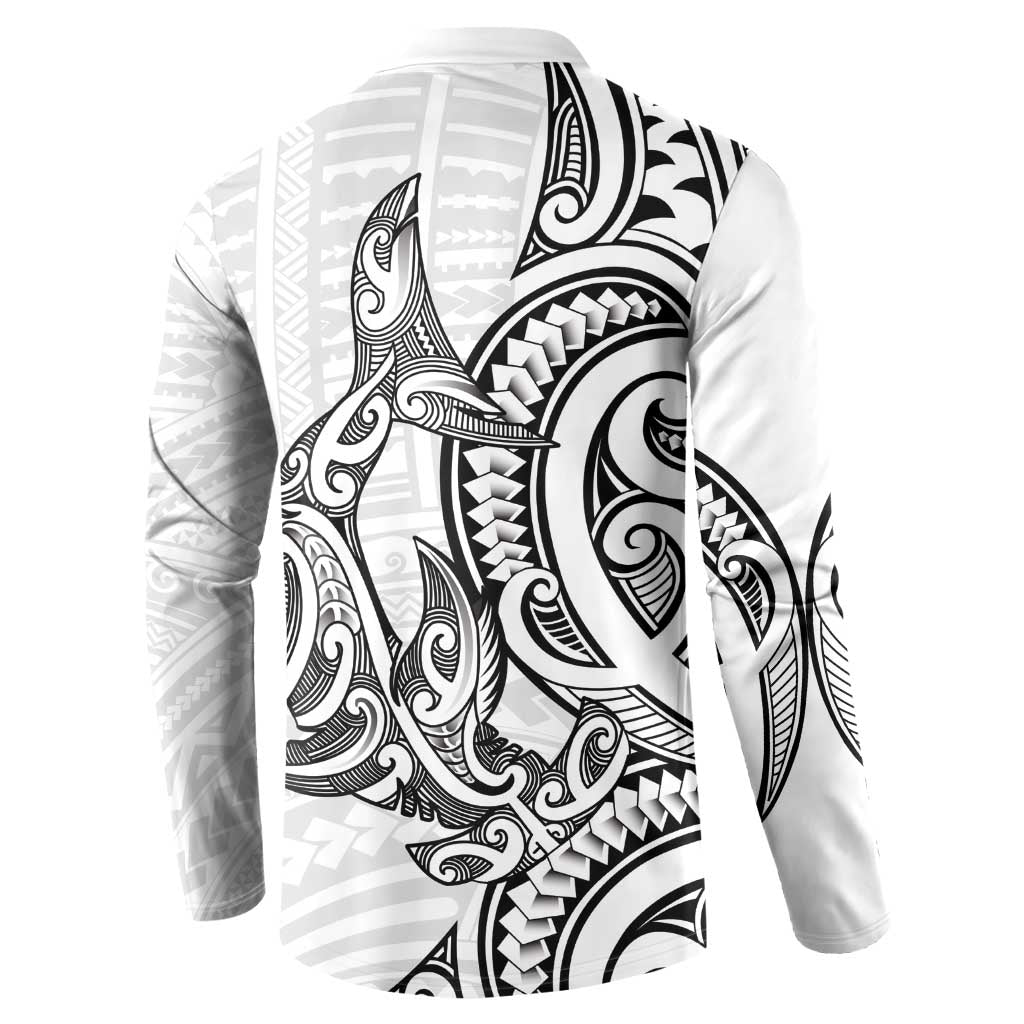 New Zealand Hammerhead Shark Button Sweatshirt Maori Haehae Mangopare White - Aussie Hoodie