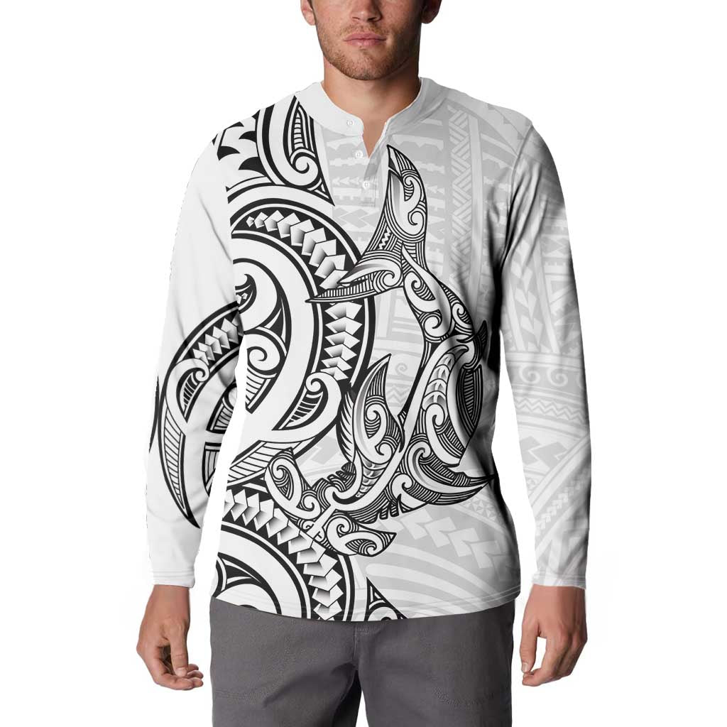 New Zealand Hammerhead Shark Button Sweatshirt Maori Haehae Mangopare White - Aussie Hoodie