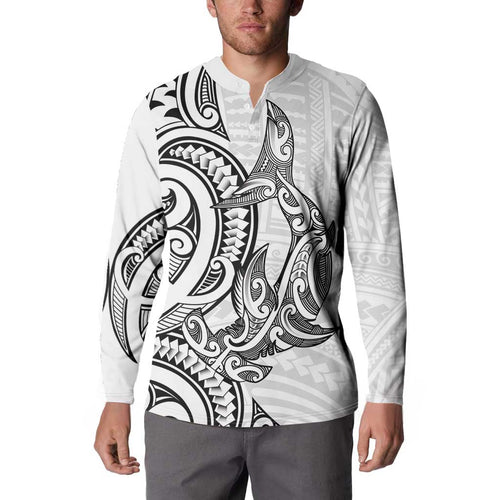 New Zealand Hammerhead Shark Button Sweatshirt Maori Haehae Mangopare White - Aussie Hoodie