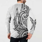 New Zealand Hammerhead Shark Button Sweatshirt Maori Haehae Mangopare White - Aussie Hoodie