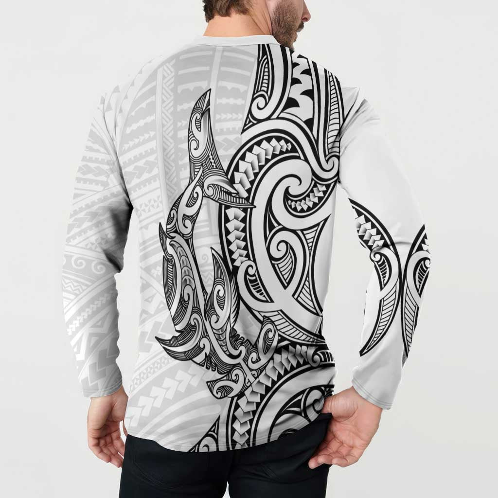 New Zealand Hammerhead Shark Button Sweatshirt Maori Haehae Mangopare White - Aussie Hoodie