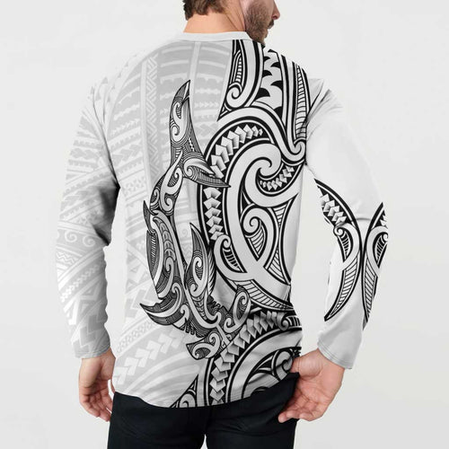 New Zealand Hammerhead Shark Button Sweatshirt Maori Haehae Mangopare White - Aussie Hoodie