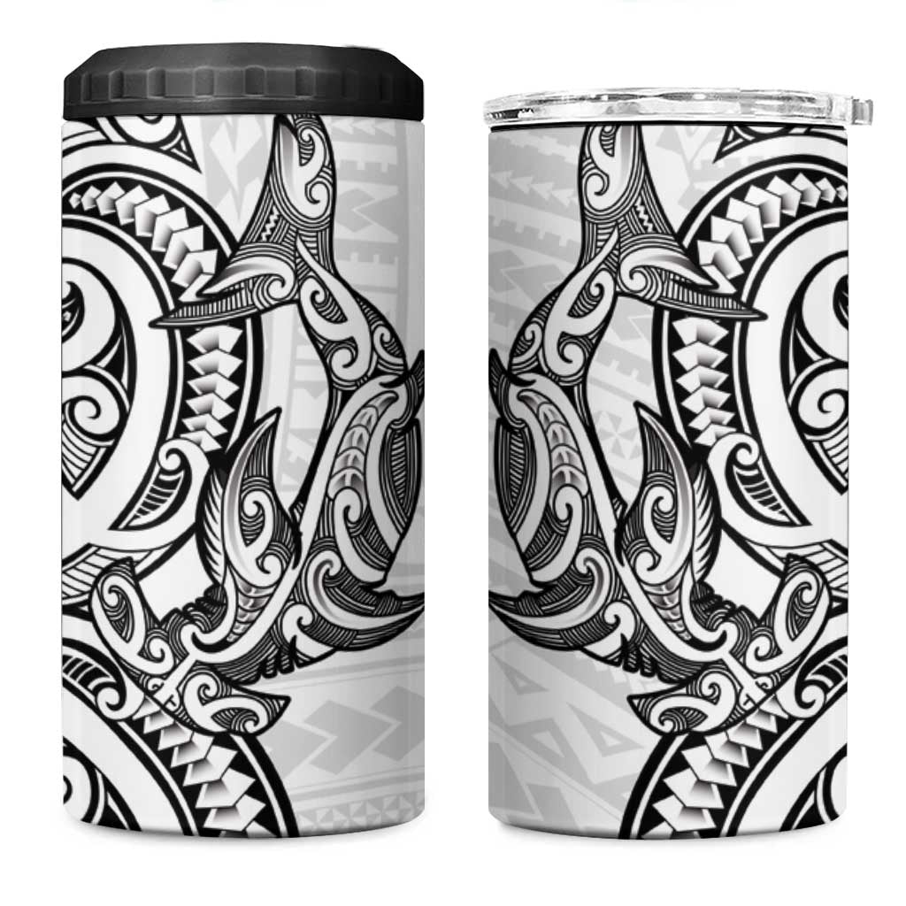 New Zealand Hammerhead Shark 4 in 1 Can Cooler Tumbler Maori Haehae Mangopare White - Aussie Hoodie