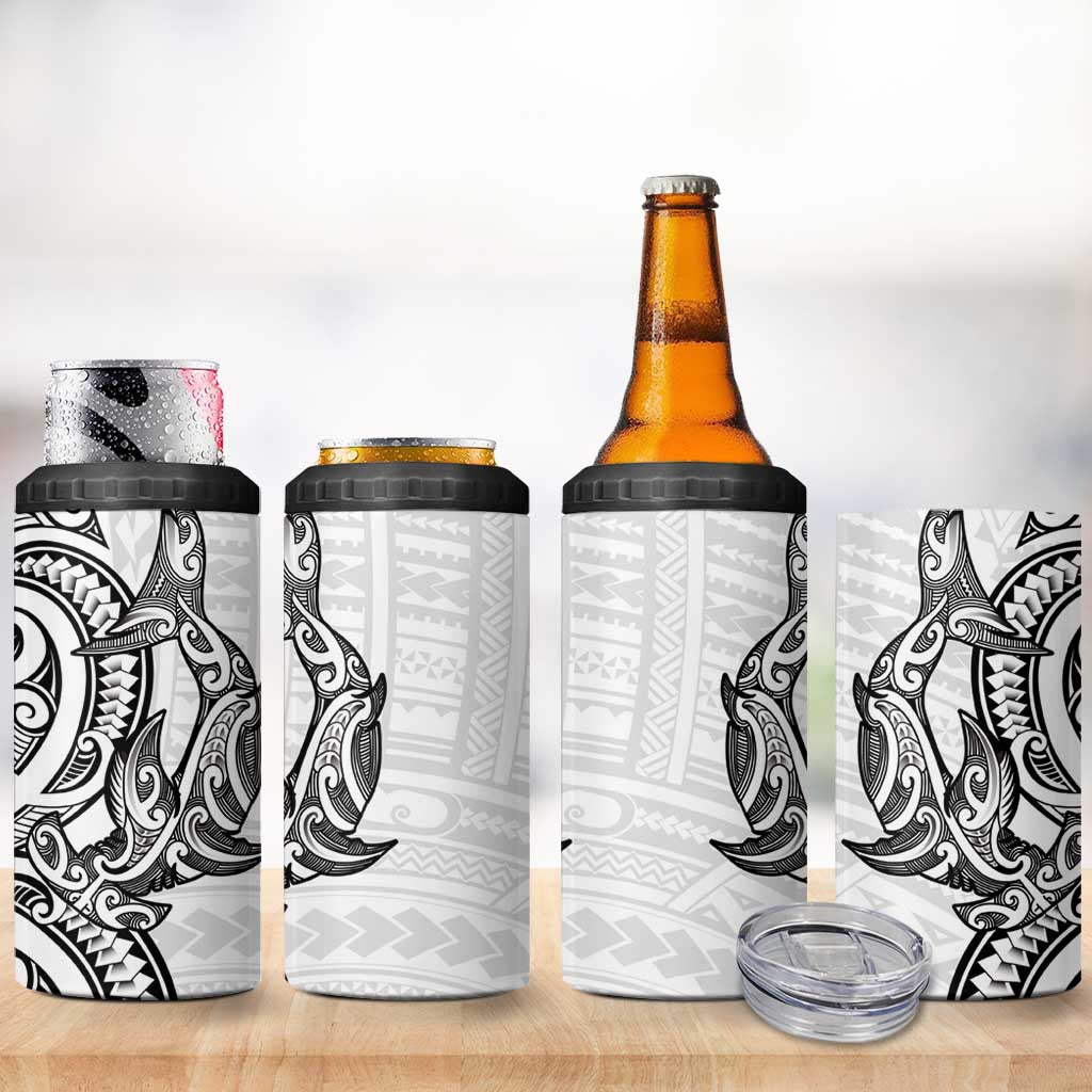 New Zealand Hammerhead Shark 4 in 1 Can Cooler Tumbler Maori Haehae Mangopare White - Aussie Hoodie
