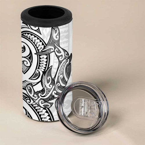 New Zealand Hammerhead Shark 4 in 1 Can Cooler Tumbler Maori Haehae Mangopare White - Aussie Hoodie