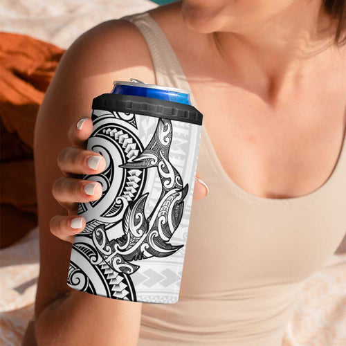 New Zealand Hammerhead Shark 4 in 1 Can Cooler Tumbler Maori Haehae Mangopare White - Aussie Hoodie